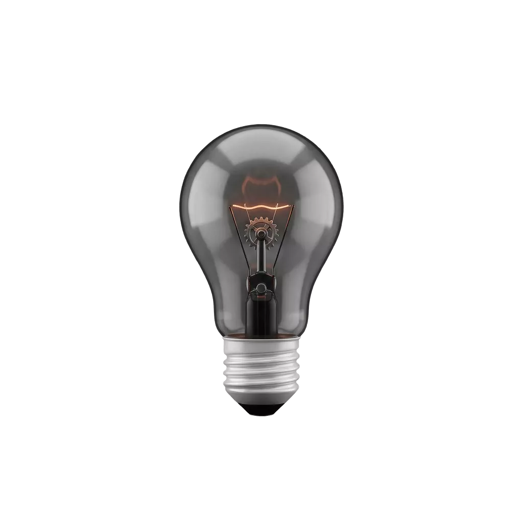 Glossy 3D lightbulb with a gear inside